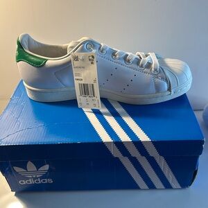 Adidas White and Green Superstan Sneakers